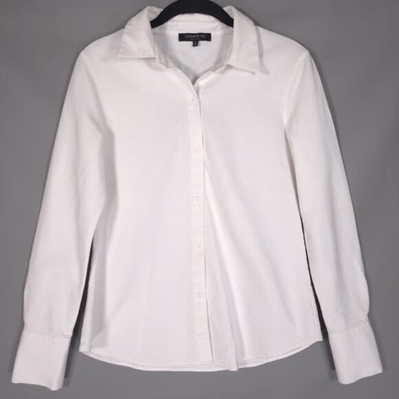 LAFAYETTE 148 NY Women’s Textured Cotton Button Up Shirt White Long Sleeve SMALL - Picture 2 of 8
